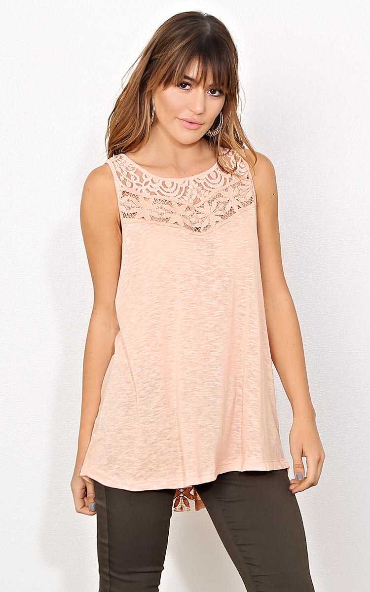 Spring Lace Knit Tank - - Peach in Size by Styles For Less