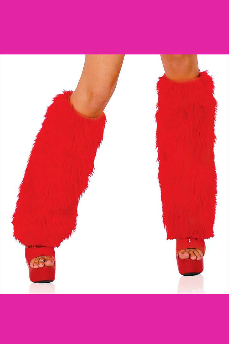 Red Faux Fur Leg Warmers Costume Accessory