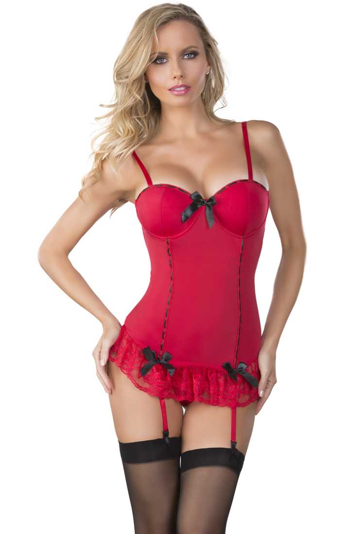 Red Black Two Tone Bow Lace Design Intimates 2Pc. Bustier