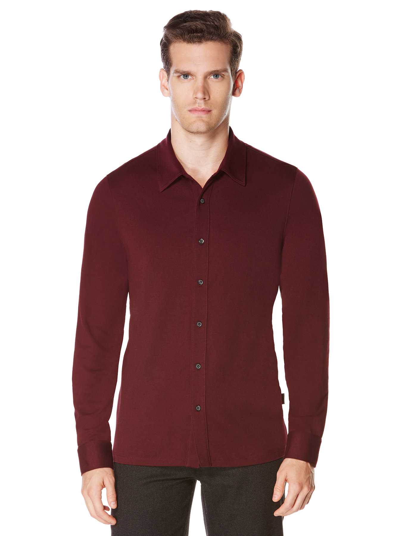 Perry Ellis Slim Fit Travel Luxe Button Front Polo