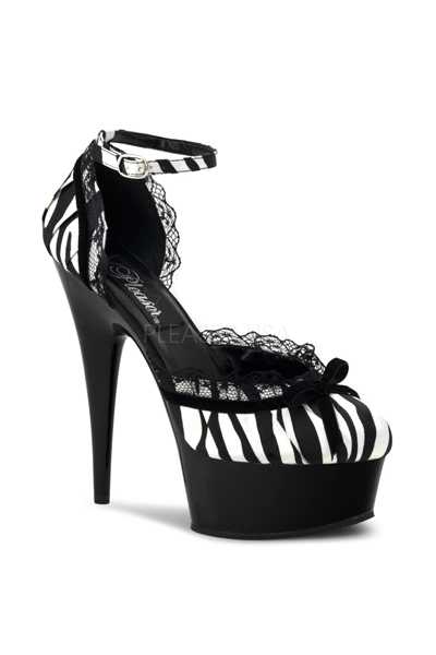 Zebra Print Satin Ruffle Trim High Heels