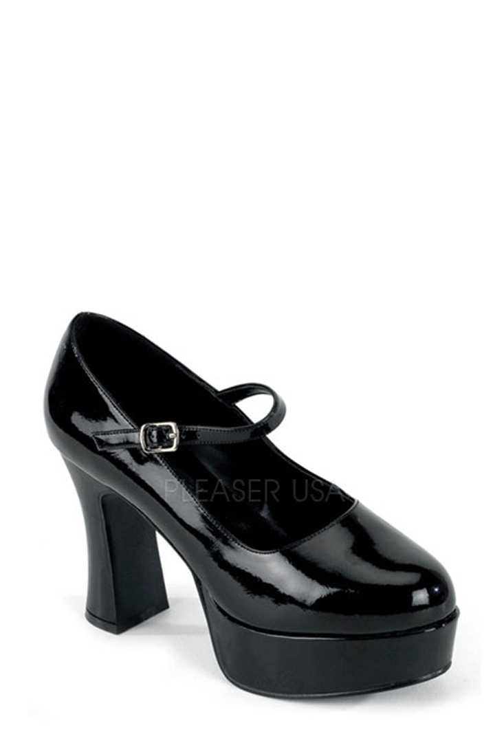 Black Wide Width Maryjane Chunky High Heels Patent