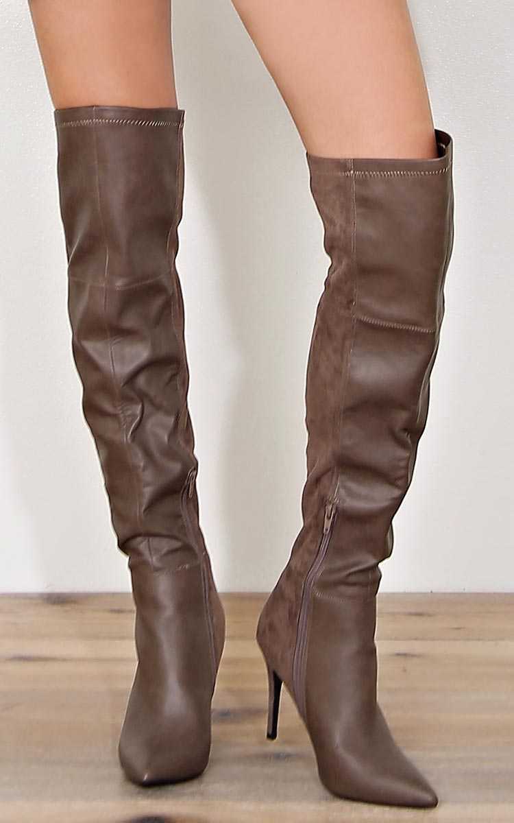 Stella Patchwork Boots - Taupe in Size 9 by Styles For Less