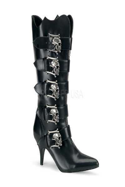 Black Silver Skull Buckle Boots
