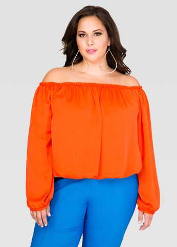 Satin Off-Shoulder Peasant Top