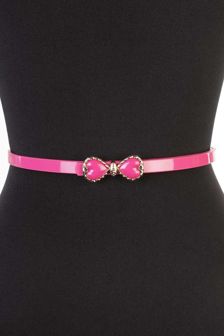 Fuchsia Faux Leather High Polish Bow Accent Thin Belt