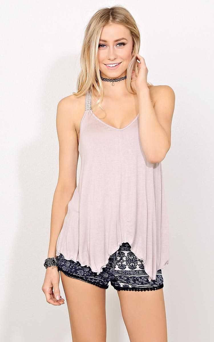 Taupe Valley Girl Crochet Accent Tank - - Mocha in Size by Styles For Less