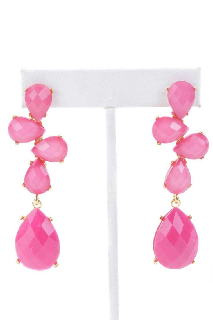 Fuchsia Gold Faceted Beaded Dangle Earrings