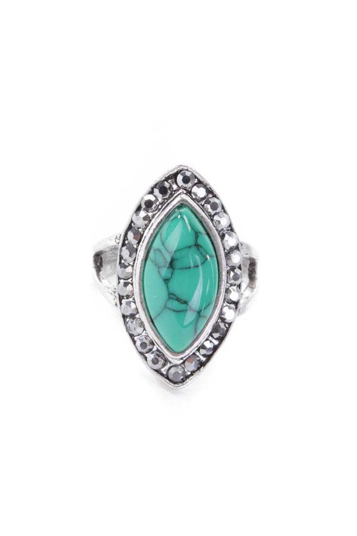 Jade Rhinestone Detail Beaded Center Ring