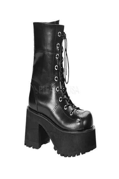 Black Faux Leather Lace Up Platform Boots