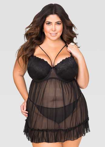 Strappy Floral Lace Mesh Lingerie Set