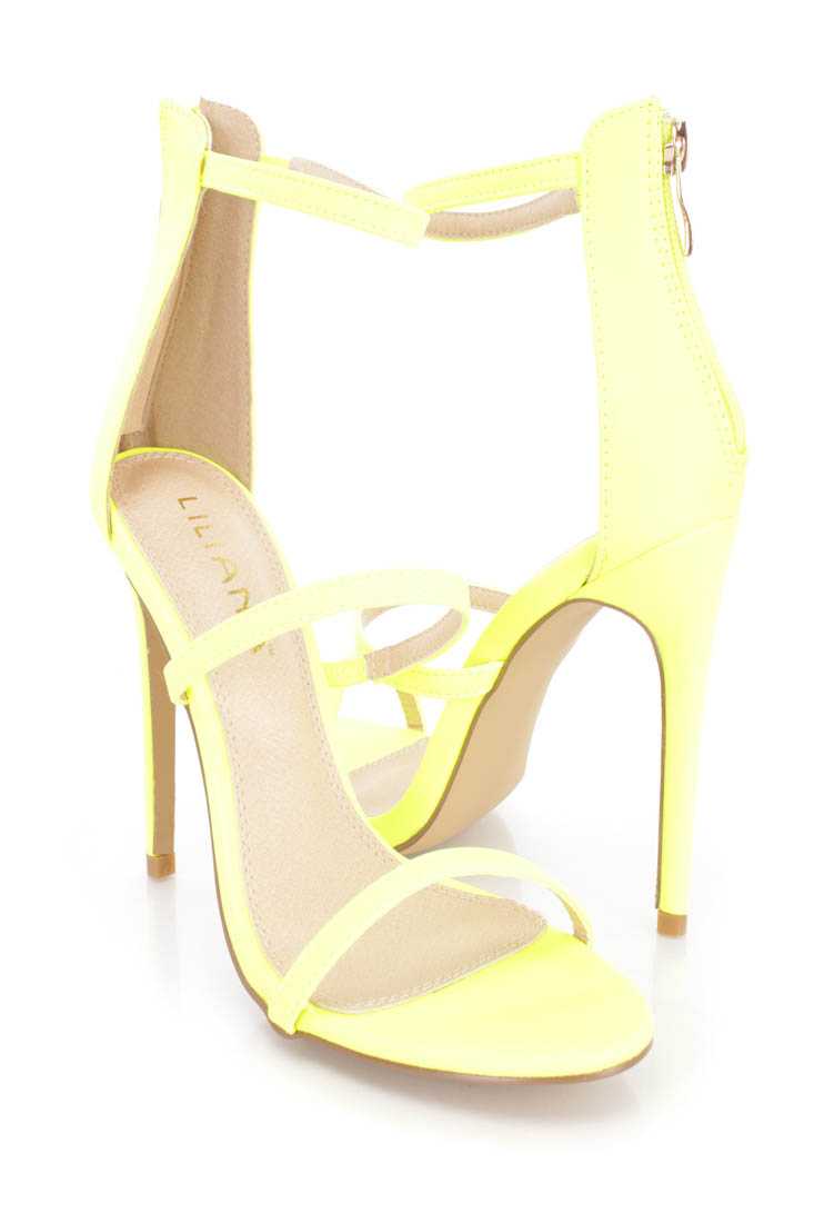 Neon Yellow Strappy Single Sole Sandal High Heels Faux Leather