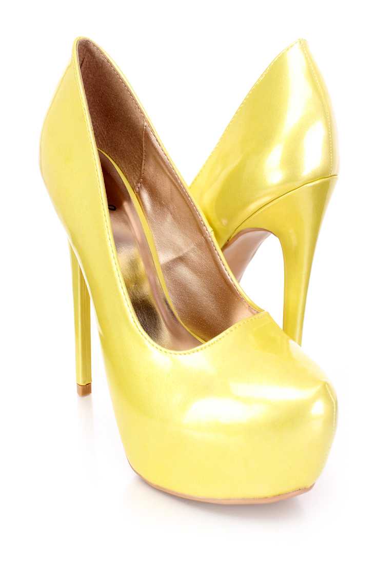 Lemon Lime Platform Pump Heels Pearl Patent