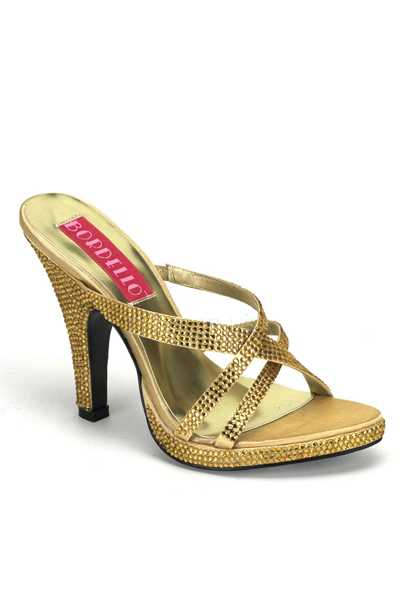 Gold Rhinestone Studded Strappy Open Toe High Heels