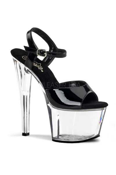 Clear Black Patent Peep Toe Platform High Heels