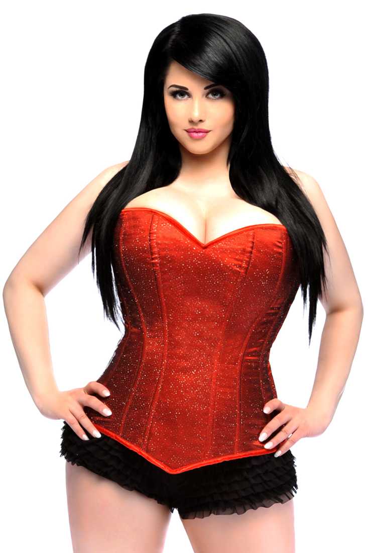 Lavish Red Glitter Side Zipper Corset