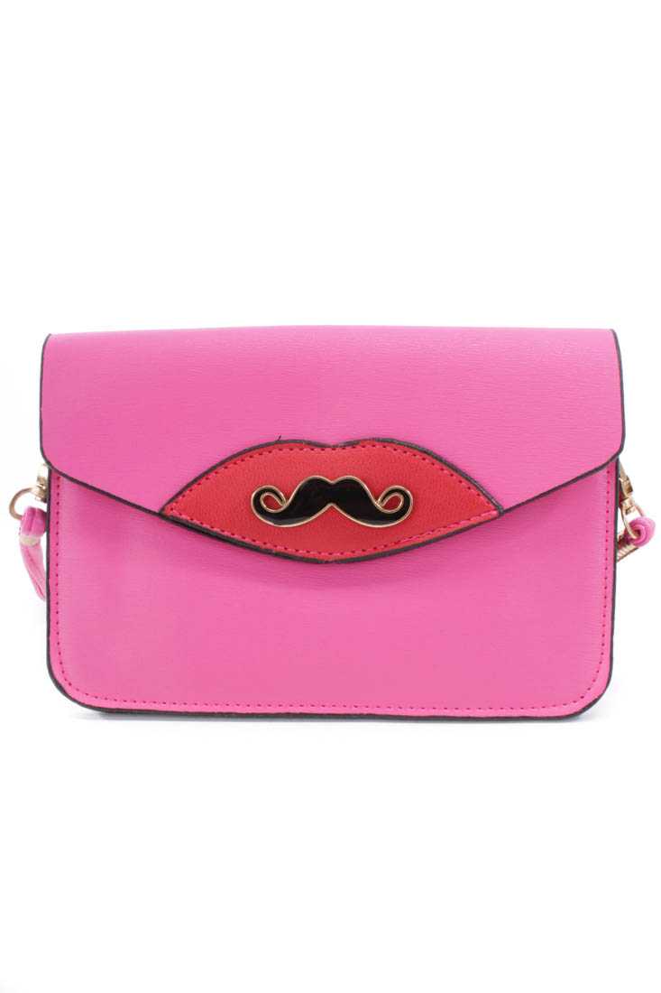 Fuchsia Mustache Pendant Faux Leather Clutch