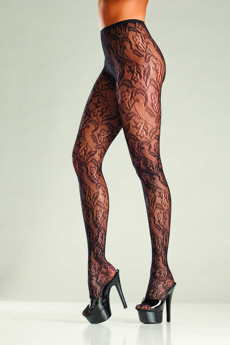 Black Floral Net Tights