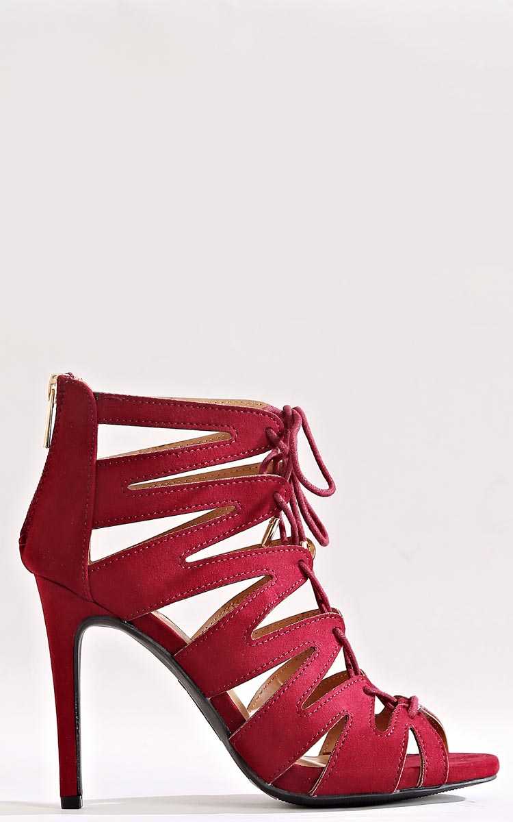 Sloan Suede Lace Up Heels - Burgundy in Size by Styles For Less