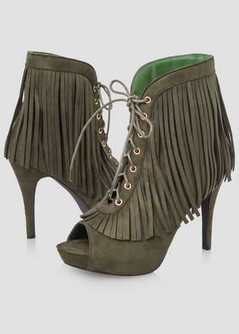 Lace-Up Fringe Bootie - Wide Width