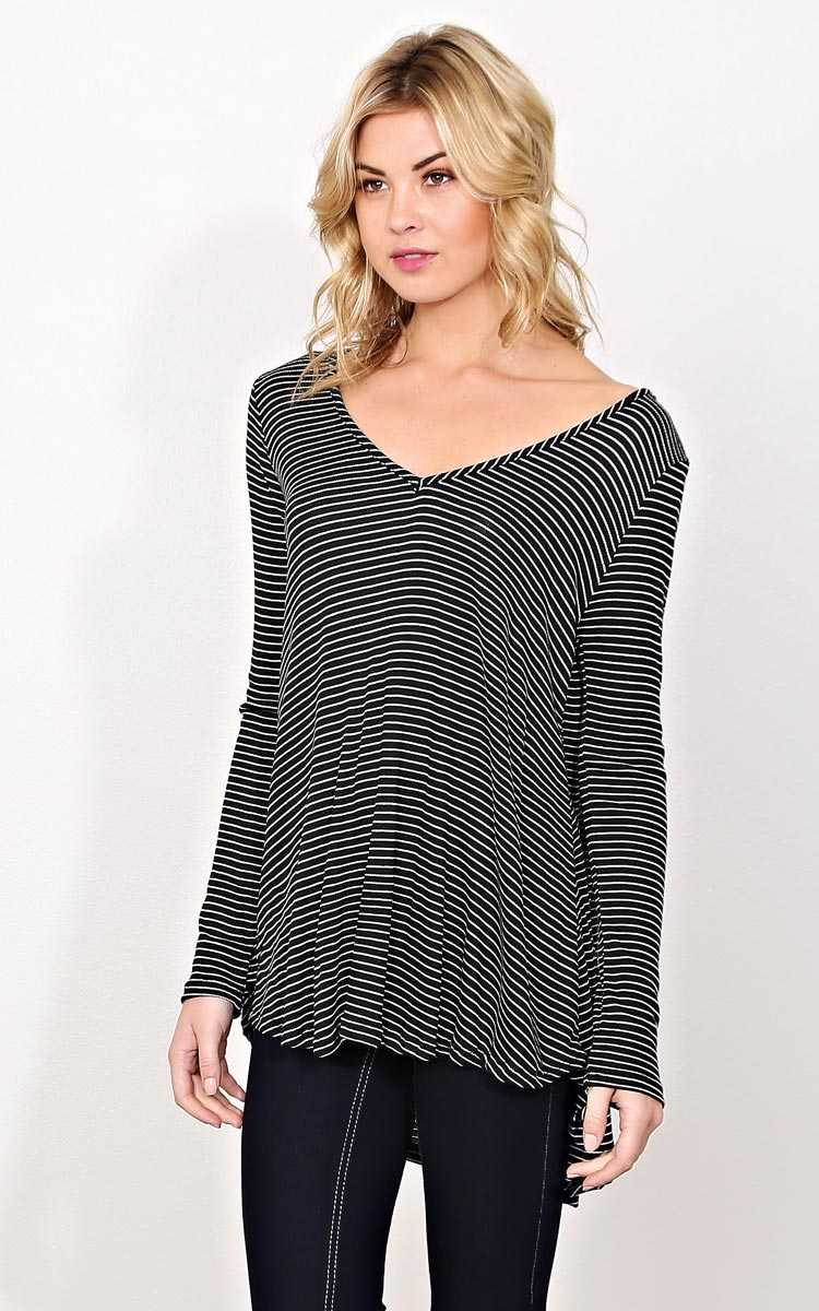 Striped Chill Knit Top - MED - Black/White in Size Medium by Styles For Less