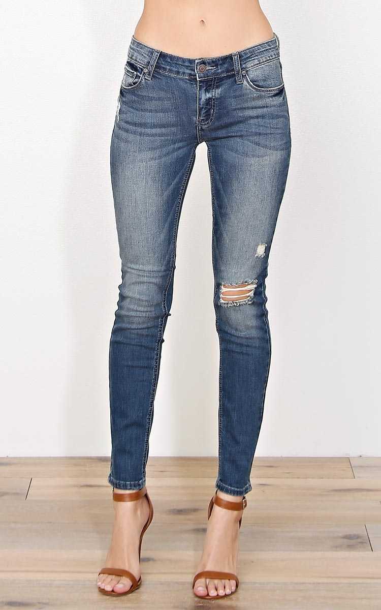 EUNINA Meg Denim Skinny Jeans - Tinted Destroyed in Size by Styles For Less