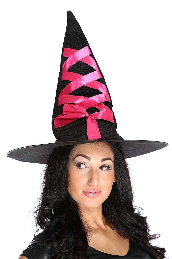 Black Rose Lace Up Detail Velour Witch Hat
