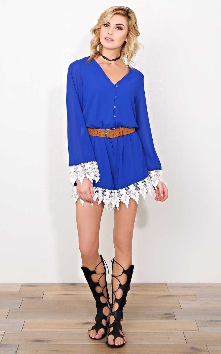Solana Crochet Trim Woven Romper - - in Size by Styles For Less