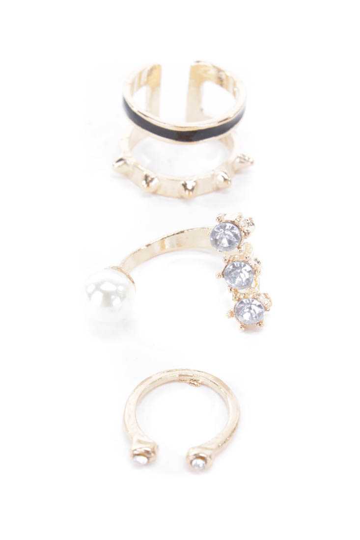Gold Rhinestone Detail Ring Set