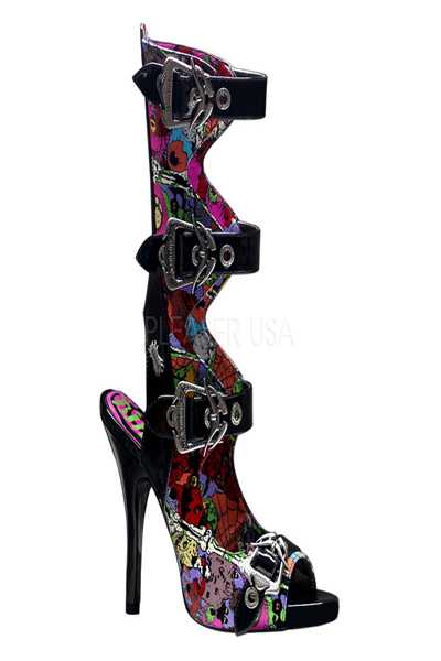 Black Patent Creepy Eyeball Print High Heels