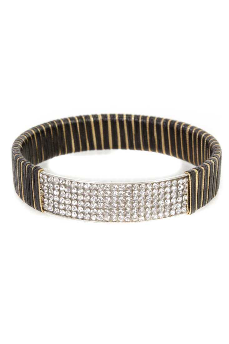 Black Gold High Polish Metal Rhinestone Accent Bracelet