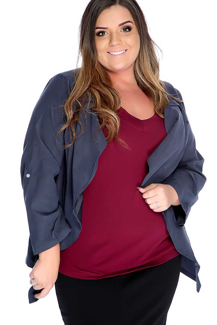 Plus Size Slate Long Sleeve Fitted Blazer
