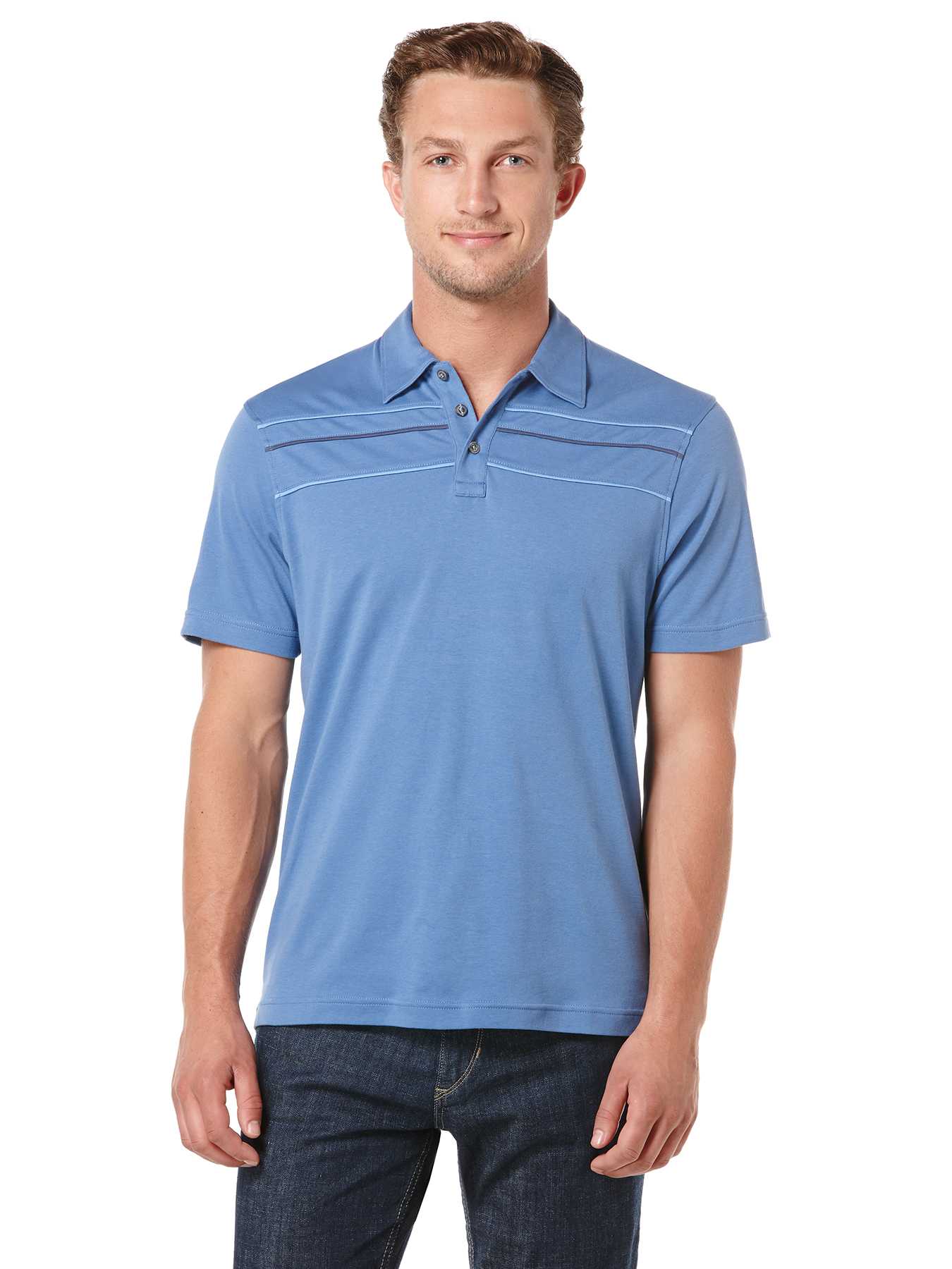 Perry Ellis Short Sleeve Chest Stripe Polo