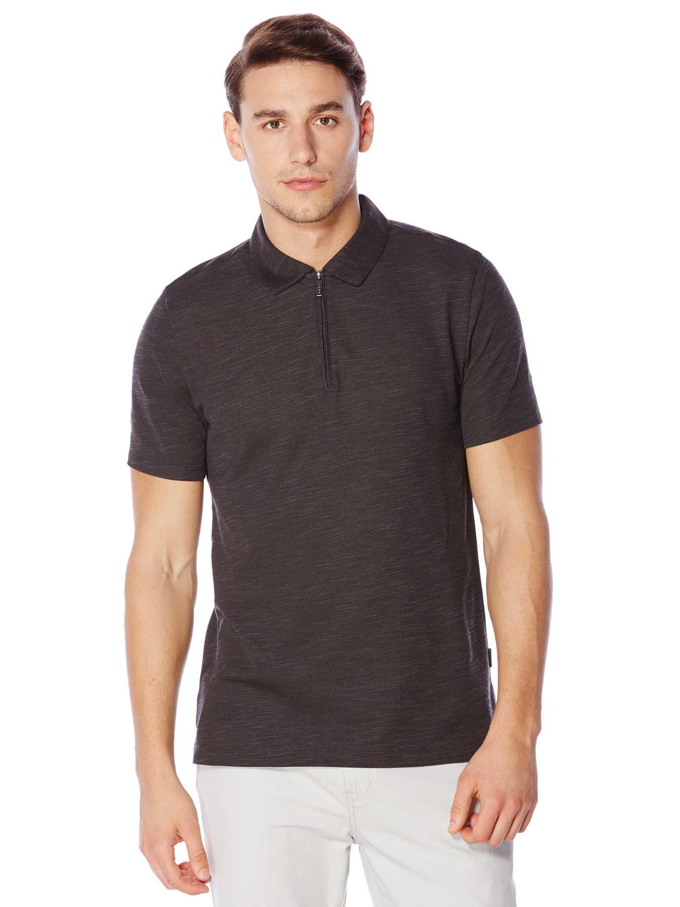 Perry Ellis Short Sleeve Zip Collar Polo