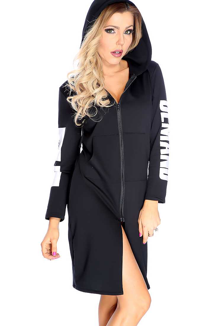 Black Long Sleeve Graphic Print Sweater Dress