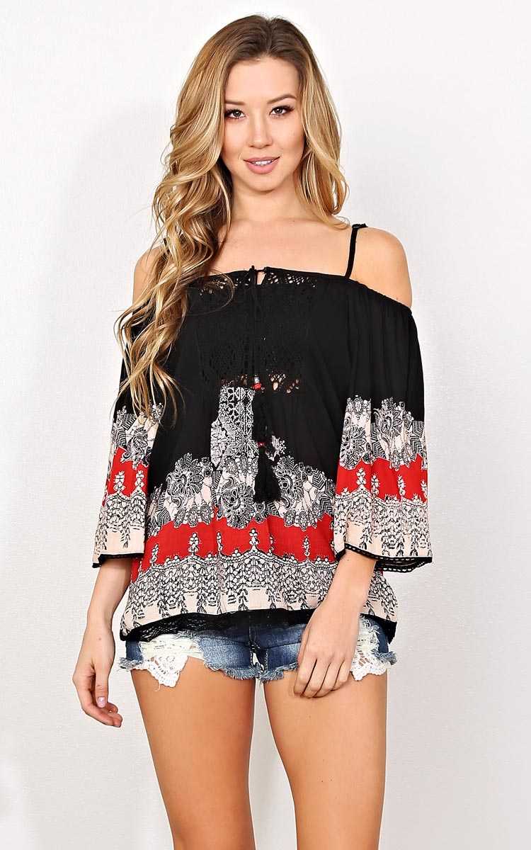 Floral Crush Woven Gauze Top - SML - Black Combo in Size Small by Styles For Less