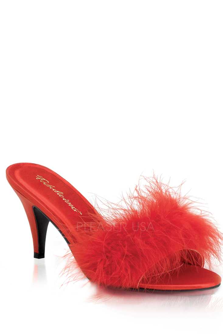 Red Satin Fur High Heels