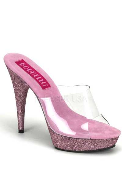 Clear Baby Pink Slip On Glitter Platform High Heels