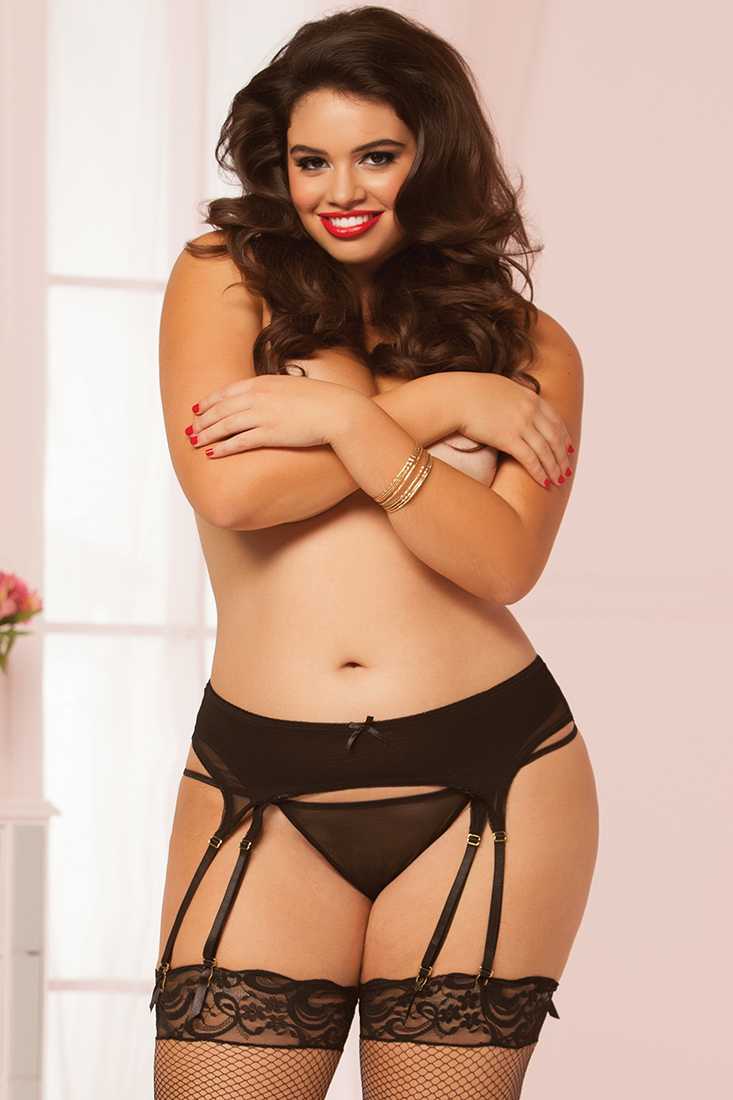 Black Plus Size Mesh Garter Belt Undergarment