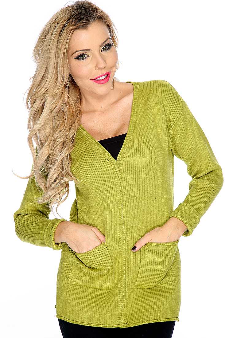 Cute Chartreuse Long Sleeve Pull Over Sweater