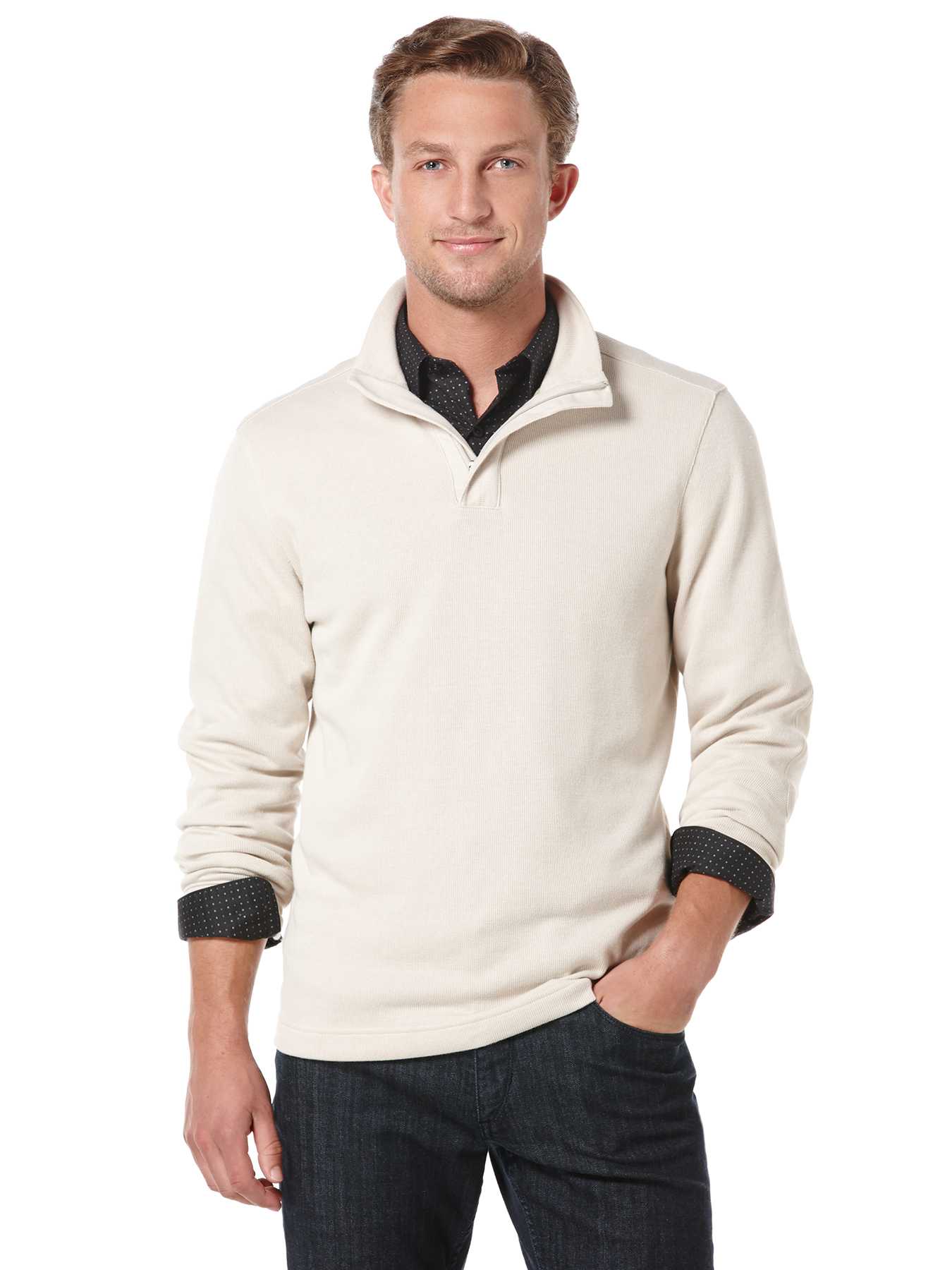 Perry Ellis Long Sleeve Quarter Zip Ribbed Knit