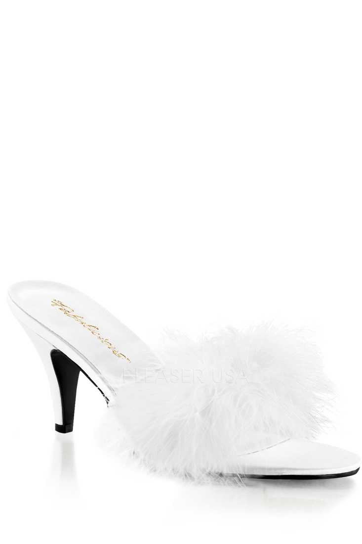 White Satin Fur High Heels