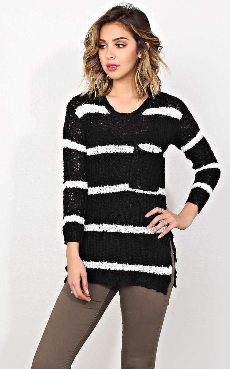 Chilling Stripes Slub Knit Sweater - LGE - Black/White in Size Large by Styles For Less