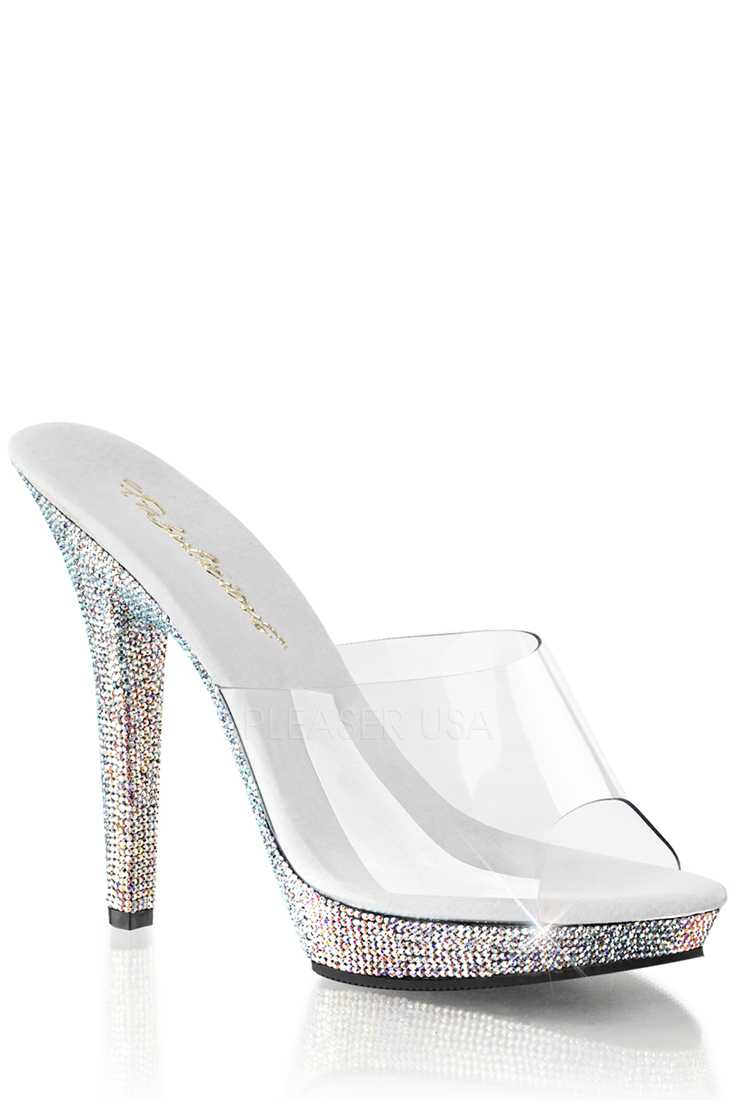 Clear Silver Rhinestone Slip On High Heels PVC