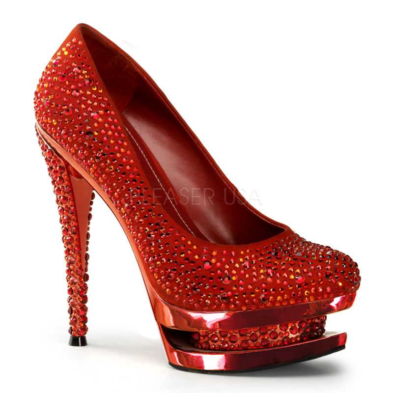 Red Rhinestone Pump High Heels Faux Suede
