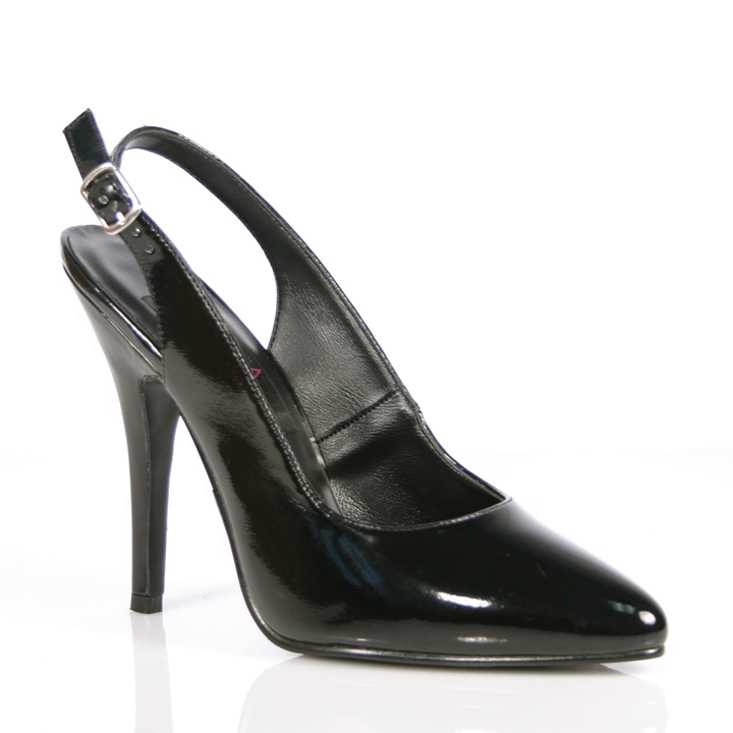 Black Slingback Pointed Toe High Heels Patent