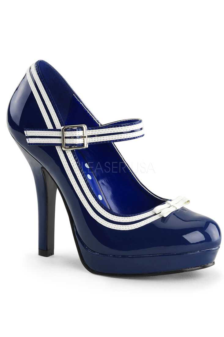 Blue Mary Jane Pump Platform High Heels Patent