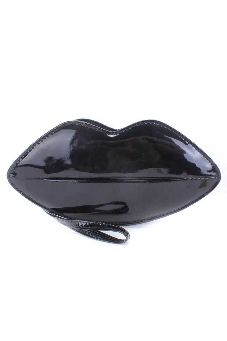 Black Lip Faux Leather Chain Link Zipper Handbag