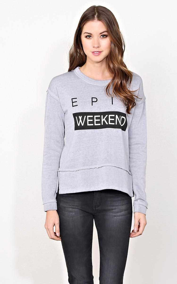 EPIC WEEKEND Fleece Lined Knit Top - - Med Grey in Size by Styles For Less