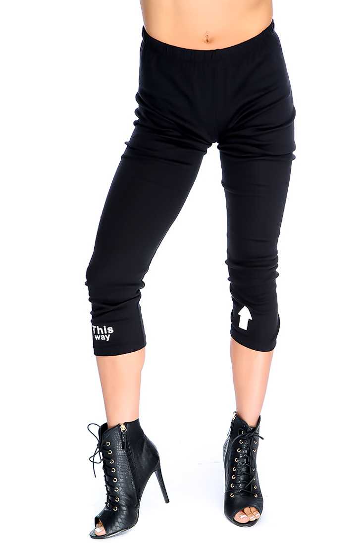 Black Graphic Design Elastic-Waistband Leggings